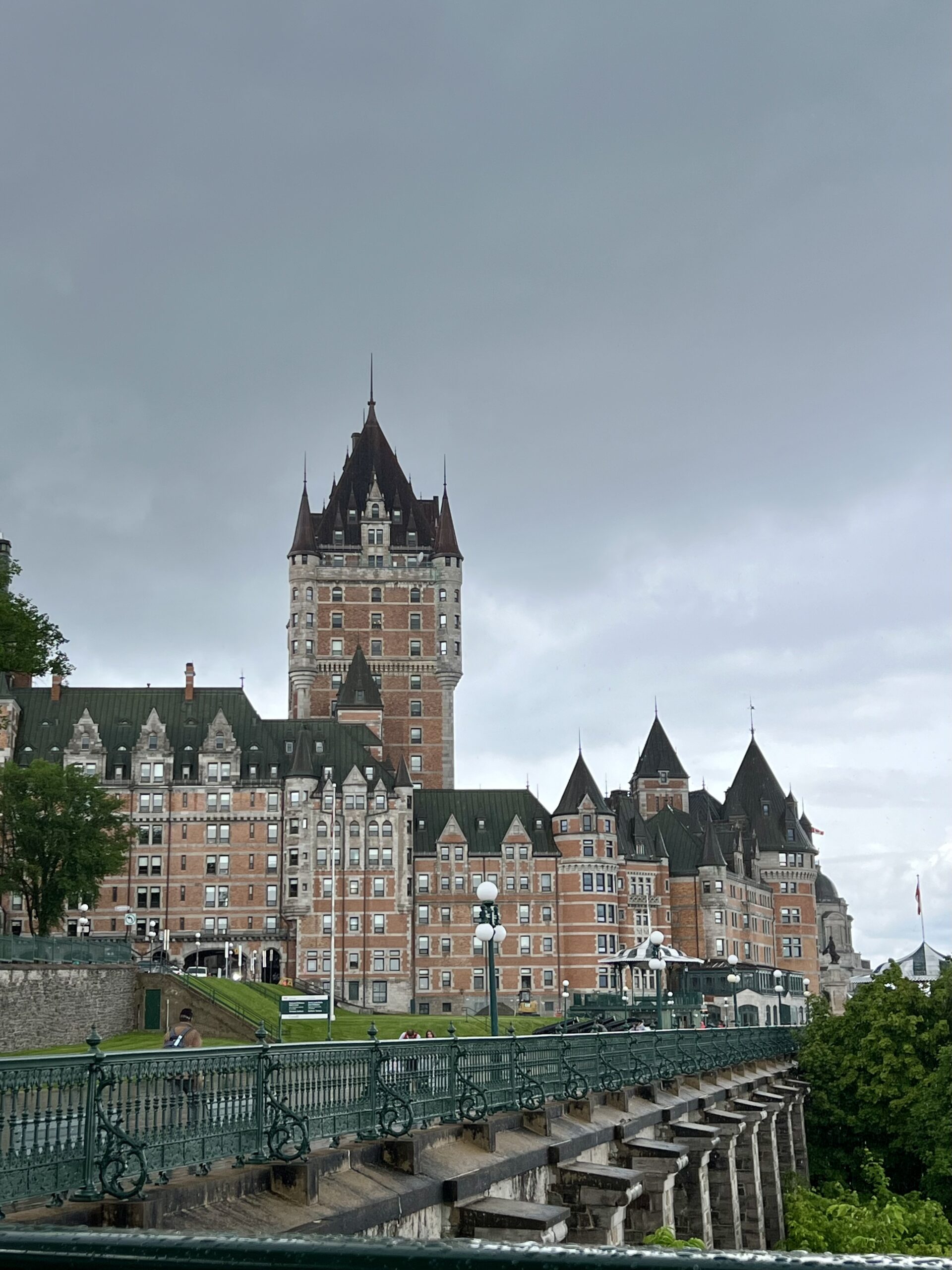 Historic buildings in Quebec on an overcast day